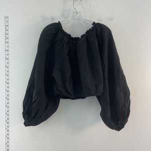 Free People Black Peasant Balloon Sleeve Button Down Top